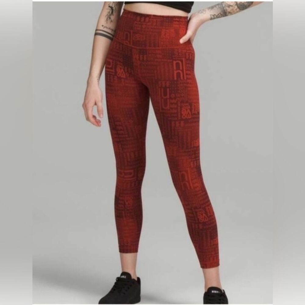 Lululemon Wunder Train HR Tight 28”Size 4 Ombre Red Logo Contour Fit Pant
